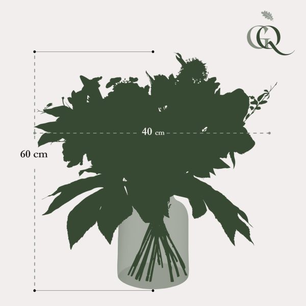 Groot groen boeket met eucalyptus en diverse bladeren in een glazen vaas, 40×60 cm