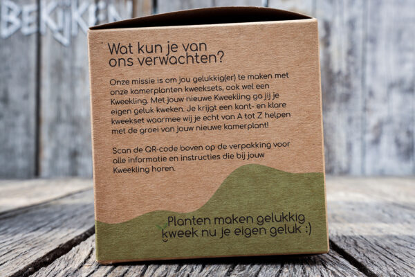 Kraftverpakkingsdoos met uitleg over kamerplanten kweekset
