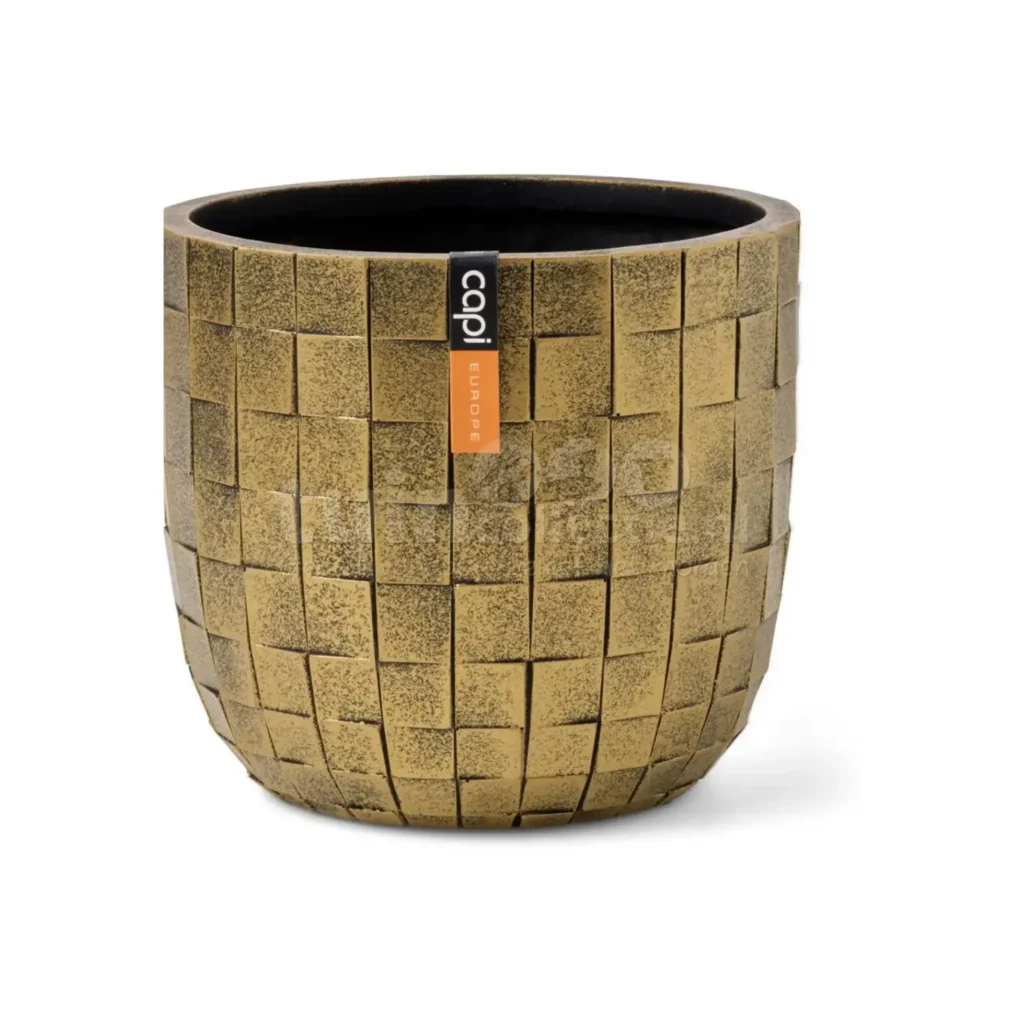 Capi Bloempot Bol Blocks Goud-Zwart Ø17cm