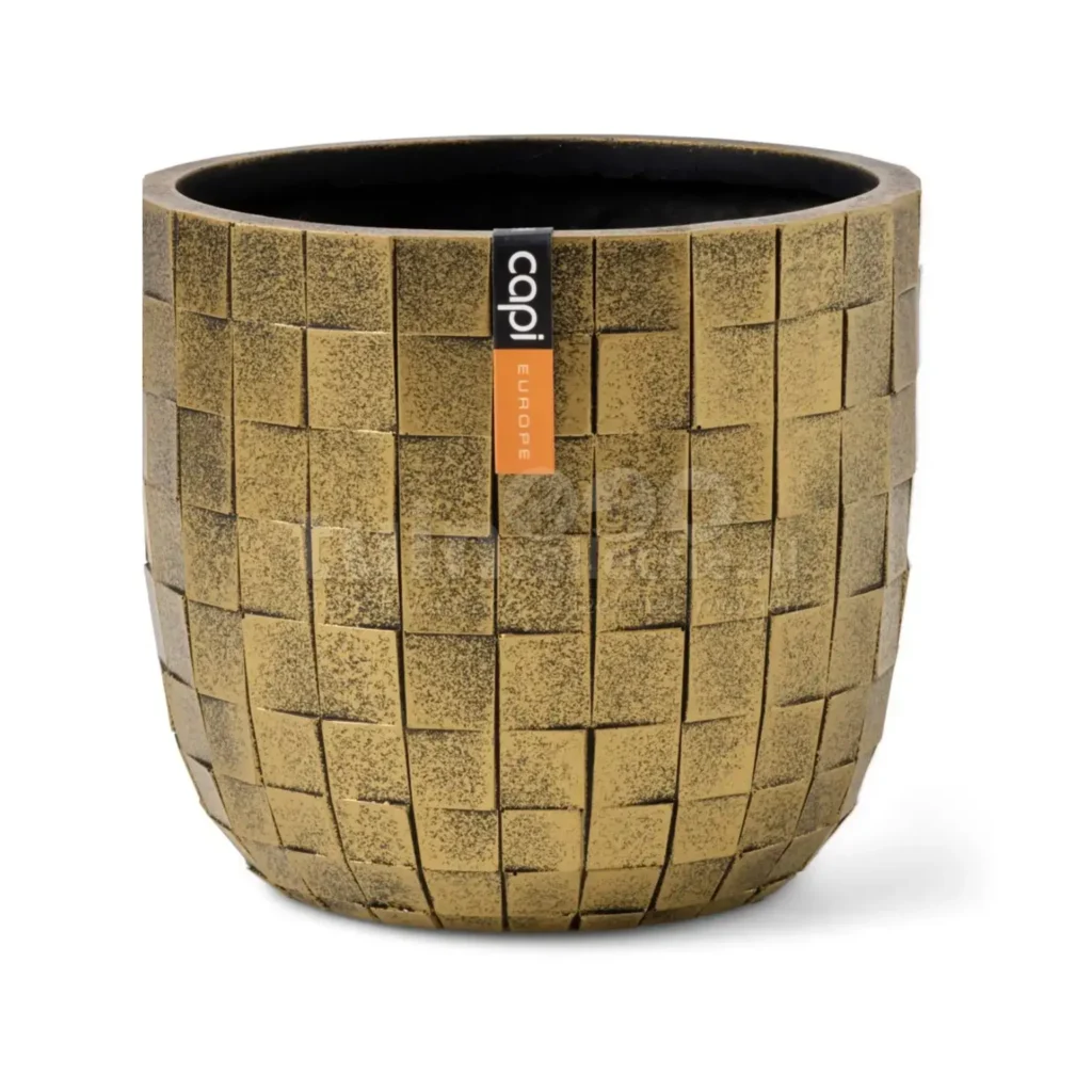 Capi Bloempot Bol Blocks Goud-Zwart Ø24cm