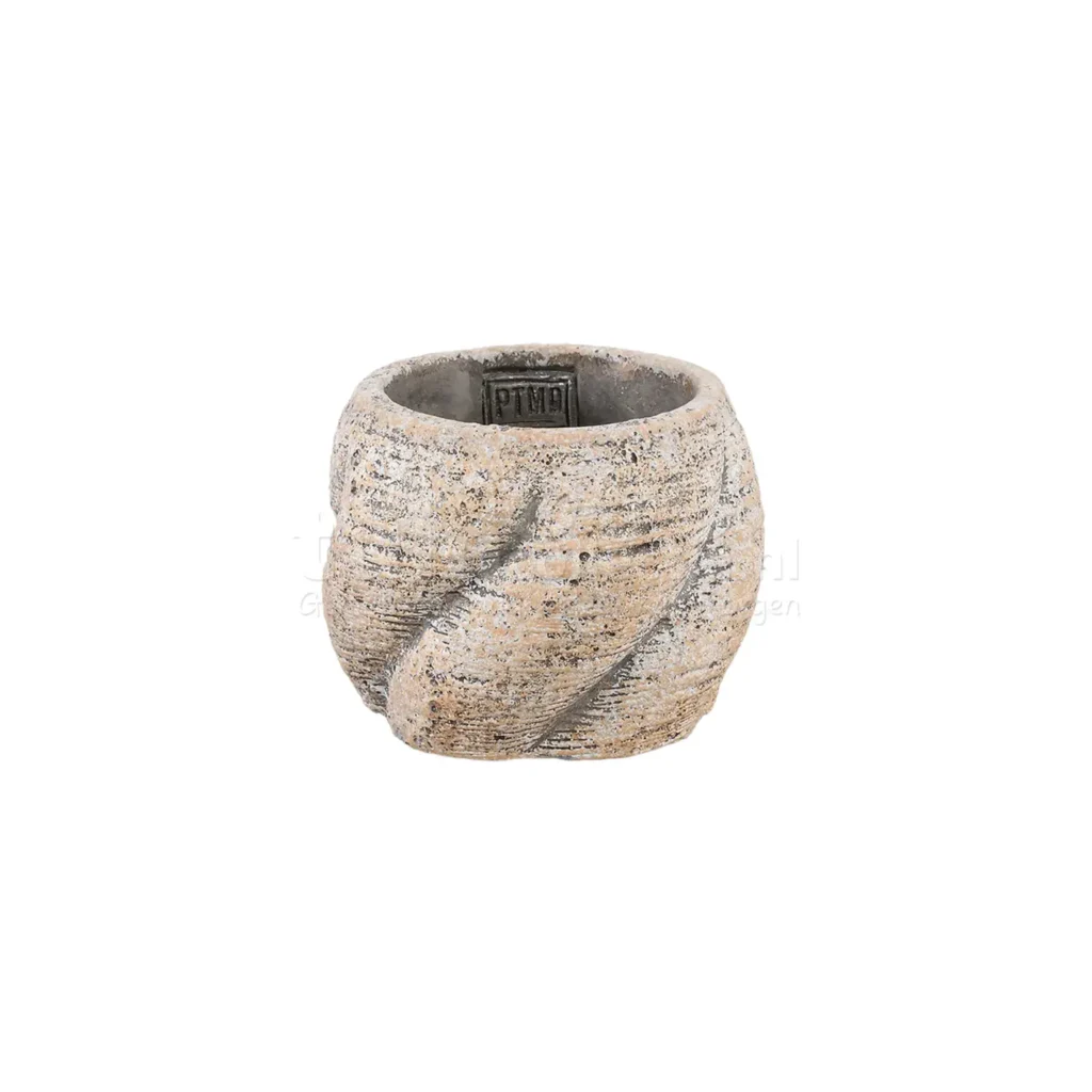 PTMD Bloempot Evanthia Taupe Swirl Laag Ø12cm