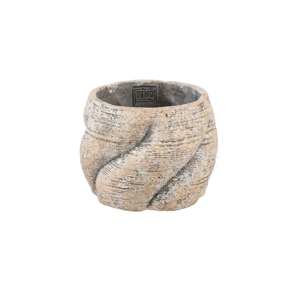 PTMD Bloempot Evanthia Taupe Swirl Laag Ø17cm
