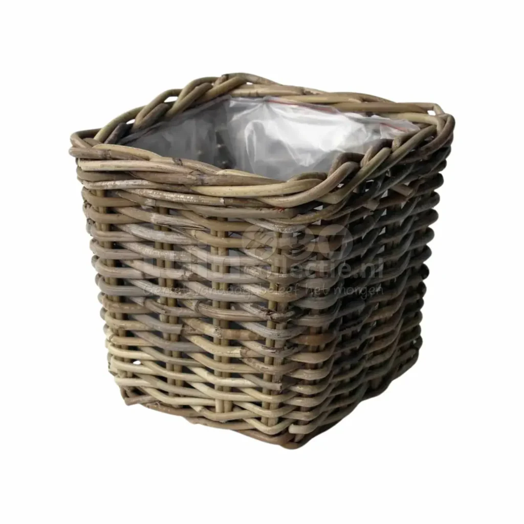 Plantenmand Rotan Antiek Grijs Vierkant 30cm