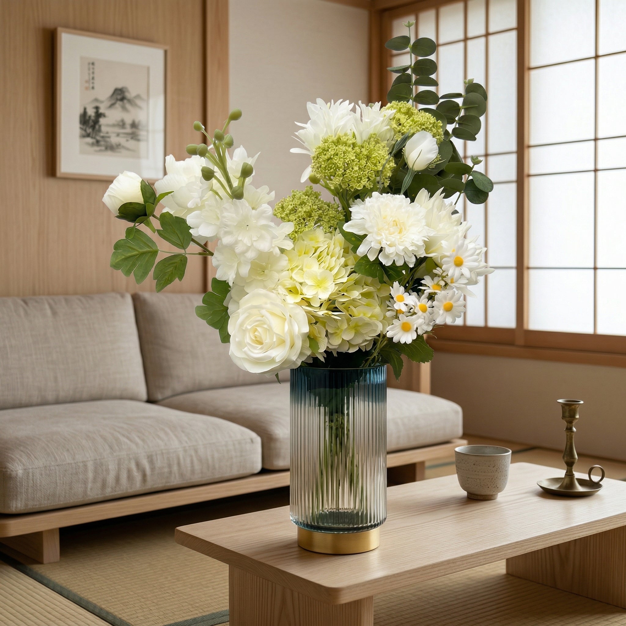 Kunstbloemen Zijden Boeket Snow Grande